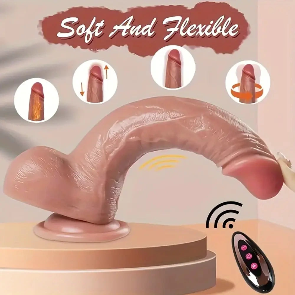 8.6in Telescopic Vibrating Heating Remote Silicone Soft G Spot Big Dildo