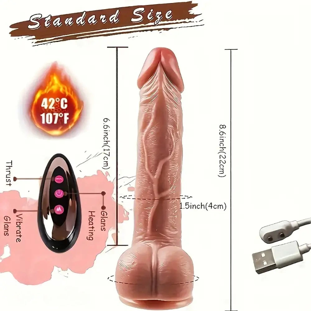 8.6in Telescopic Vibrating Heating Remote Silicone Soft G Spot Big Dildo