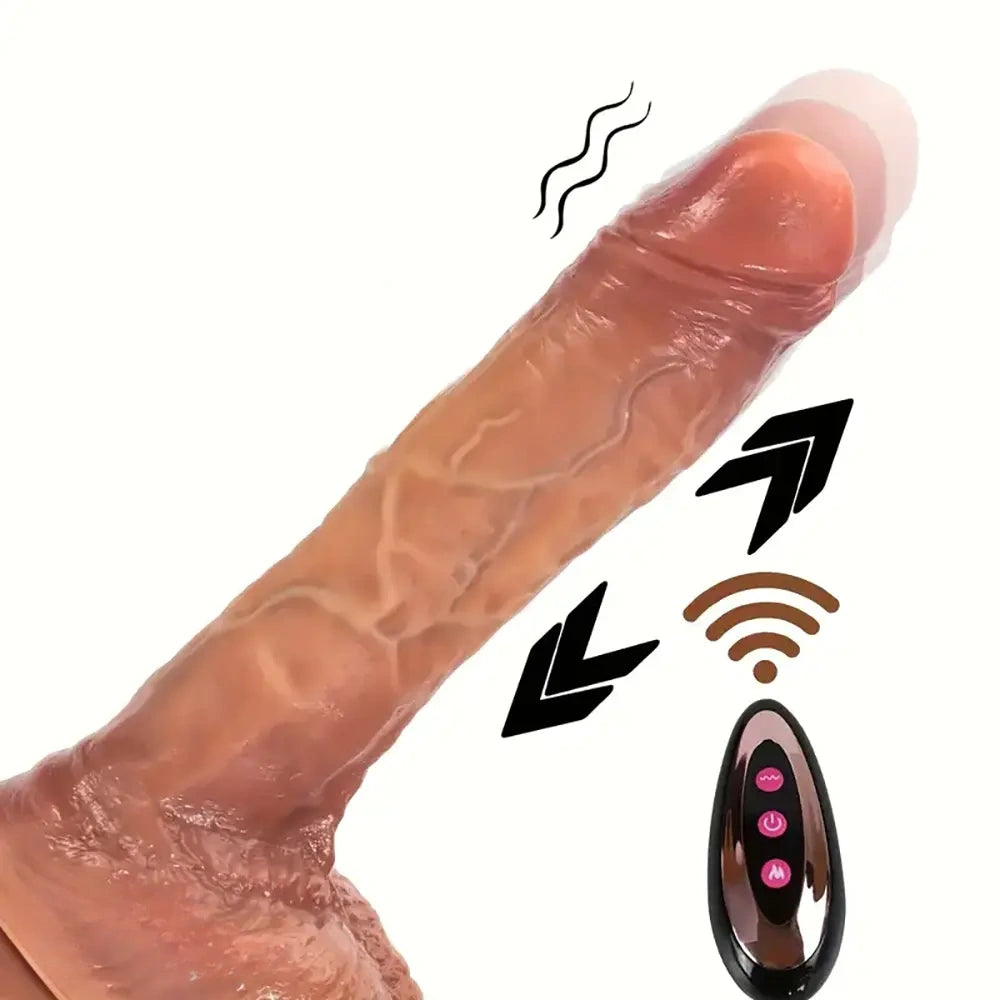 8.6in Thrusting Heating Vibrating Soft Silicone Dildo With Blue Veins