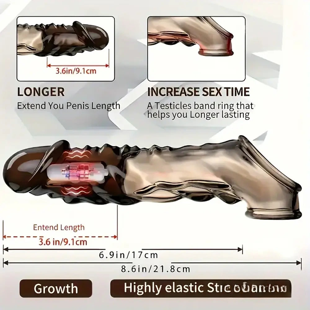 8.6in Vibrating Dildo Sleeve Silicone Soft Cock Enlargement Sex Toy