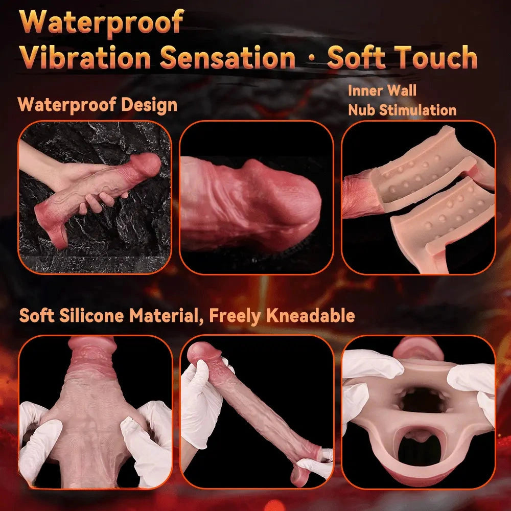 8.78in Realistic Penis Cock Dildo Sleeve Extender Women Vibrating Sex Toy