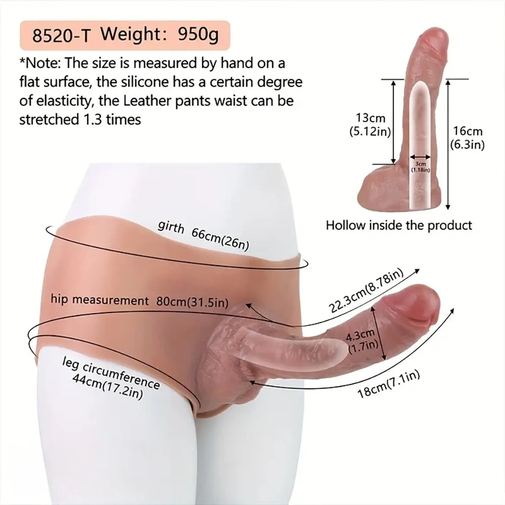 8.78in Unisex Pure Silicone Soft Skin-Friendly Stretchable Hollow Dildo Panty