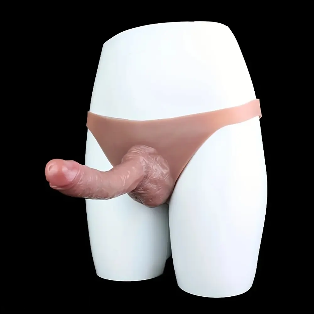 8.78in Unisex Pure Silicone Soft Skin-Friendly Stretchable Hollow Dildo Panty