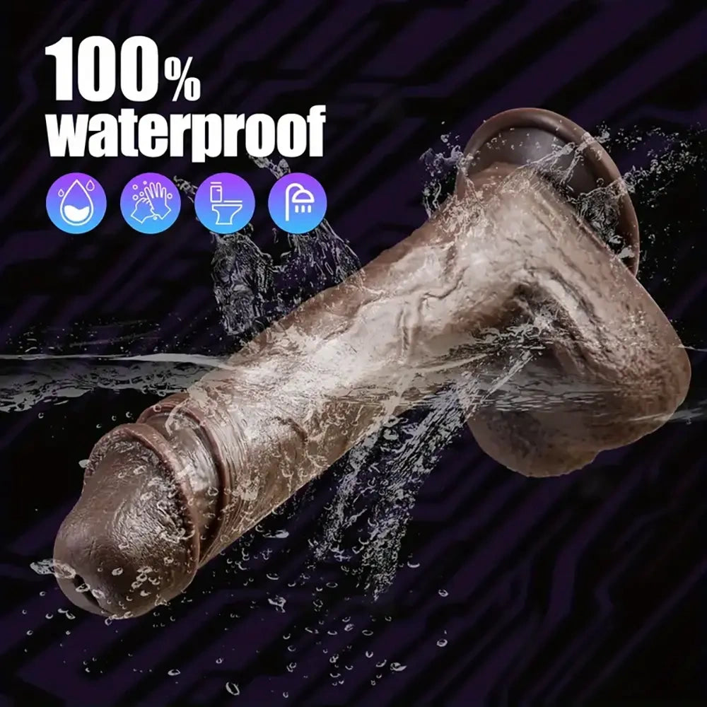 8.7in Ebony 4in1 Heating Thrusting Vibrating Rotation Remote Dildo