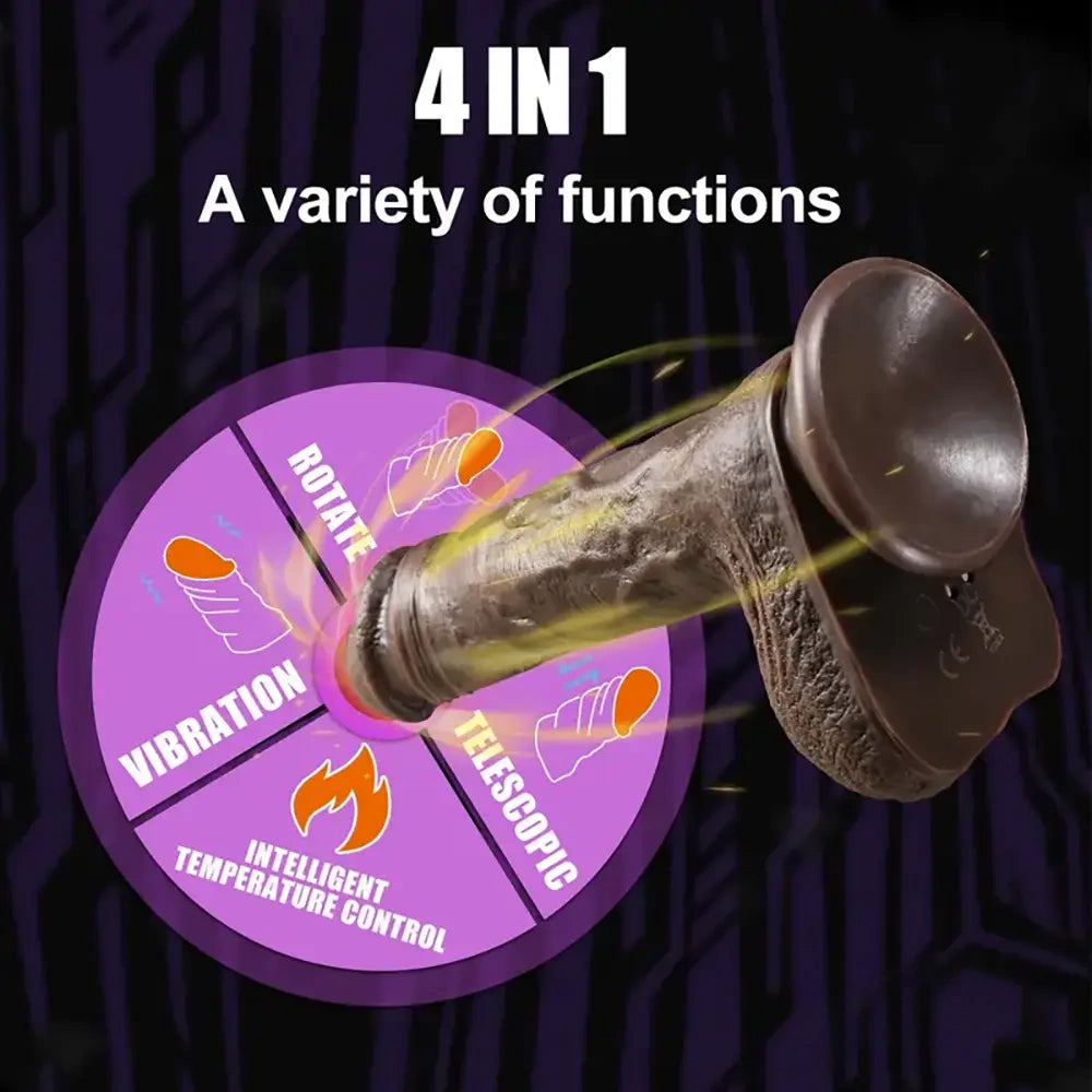 8.7in Ebony 4in1 Heating Thrusting Vibrating Rotation Remote Dildo