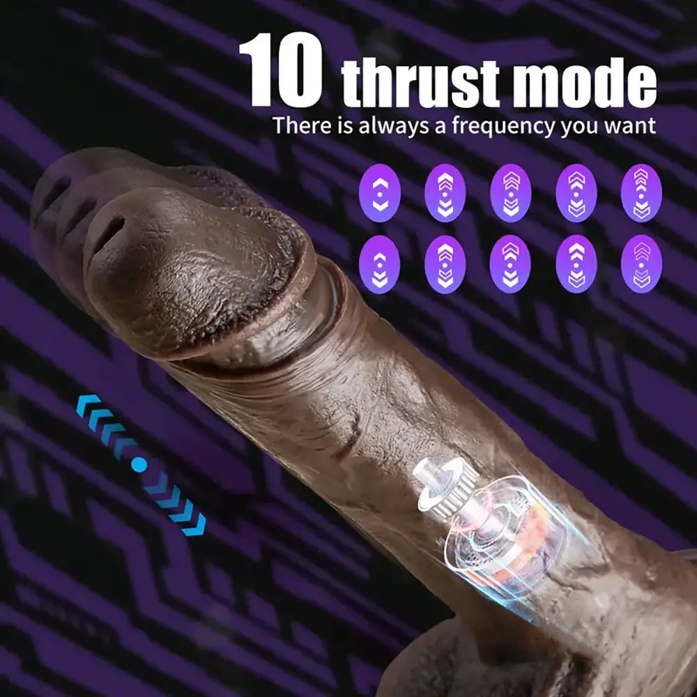 8.7in Ebony 4in1 Heating Thrusting Vibrating Rotation Remote Dildo