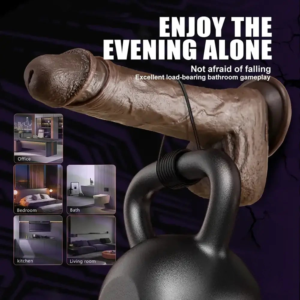 8.7in Ebony 4in1 Heating Thrusting Vibrating Rotation Remote Dildo