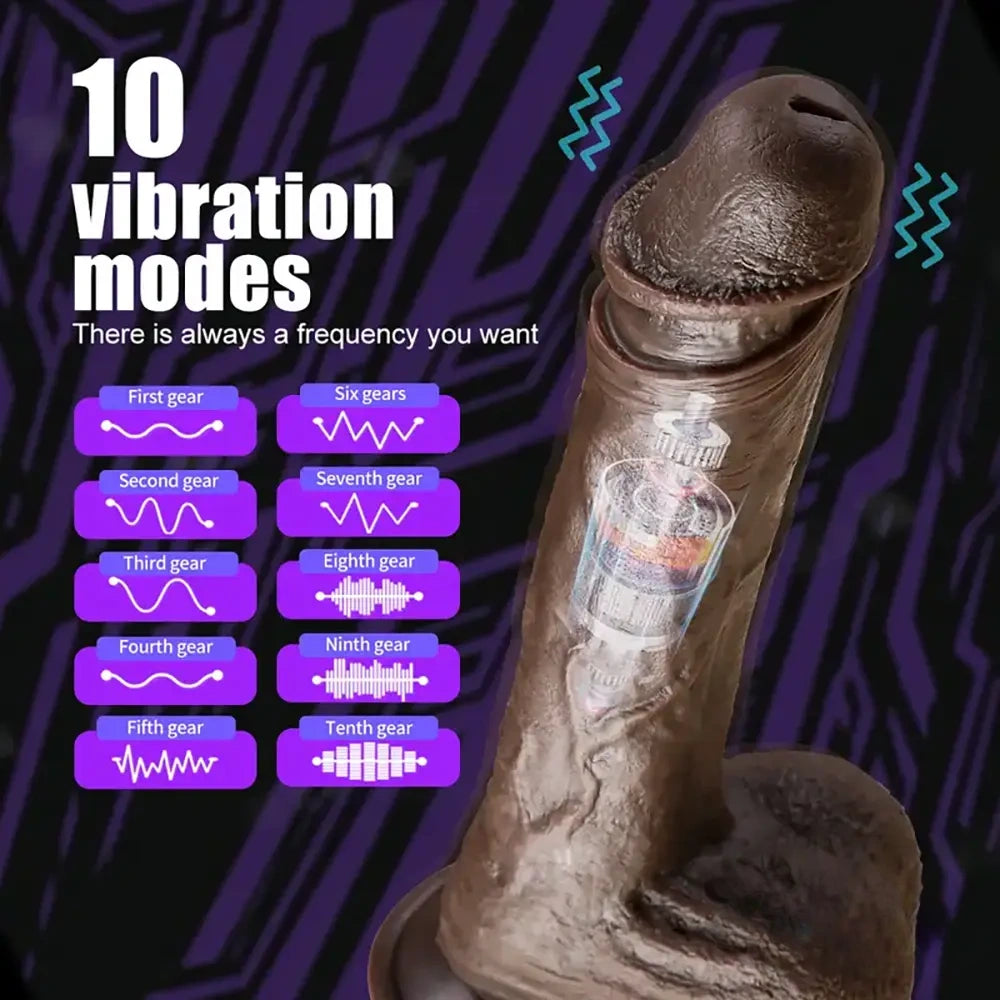 8.7in Ebony 4in1 Heating Thrusting Vibrating Rotation Remote Dildo