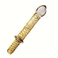 8.7in Golden Pattern Glass Dildo With Handle Sex Toy For Couples
