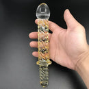 8.7in Golden Pattern Glass Dildo With Handle Sex Toy For Couples