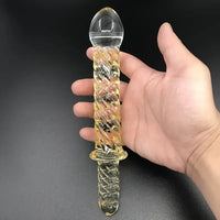 8.7in Golden Pattern Glass Dildo With Handle Sex Toy For Couples