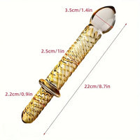 8.7in Golden Pattern Glass Dildo With Handle Sex Toy For Couples