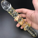 8.7in Golden Pattern Glass Dildo With Handle Sex Toy For Couples