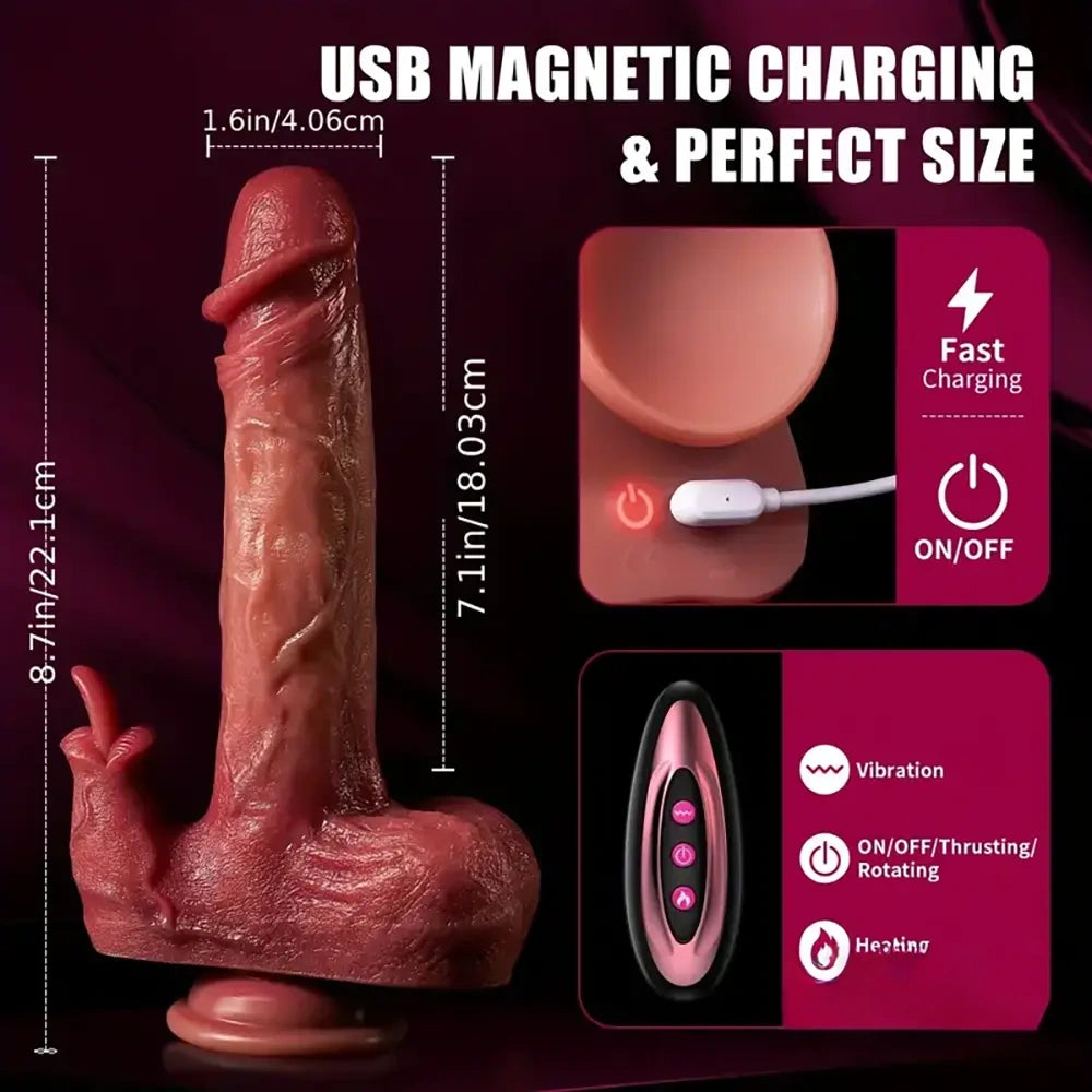 8.7in Multi-Stimulation Thrusting Tongue Licking Heating Dildo Vibrator