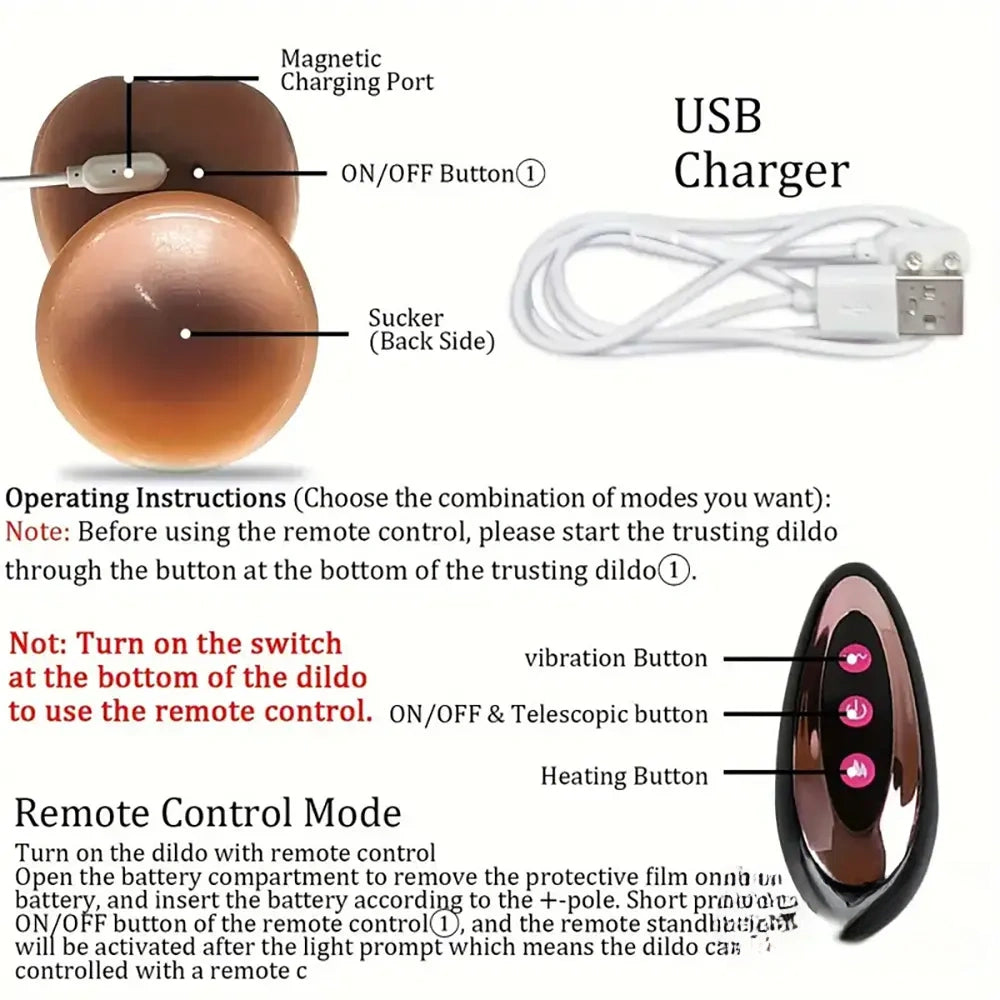 8.7in Soft Big Silicone Thrusting Rotating Heating Remote Dildo