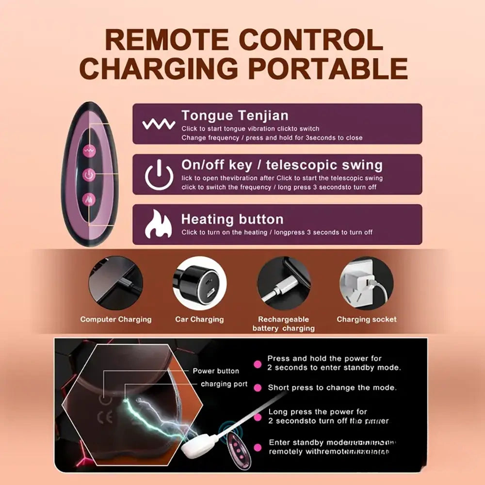 8.7in Soft Big Silicone Thrusting Rotating Heating Remote Dildo
