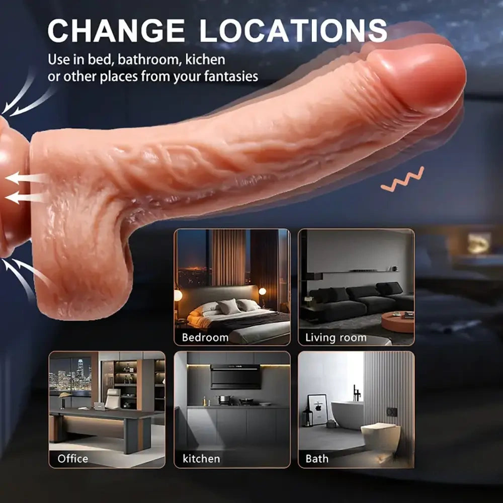 8.7in Soft Big Silicone Thrusting Rotating Heating Remote Dildo