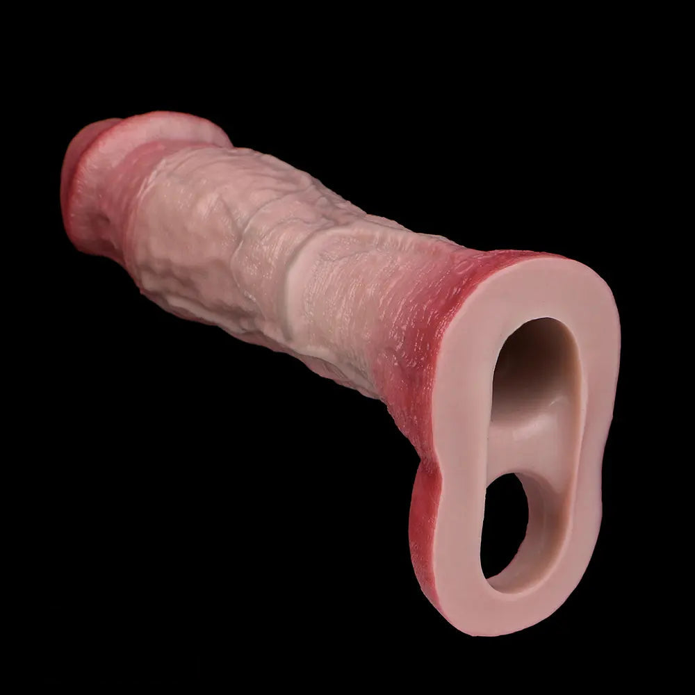 8.82in Blue Veins Hollow Dildo Cock Sleeve With Cock Ring For Vagina Sex