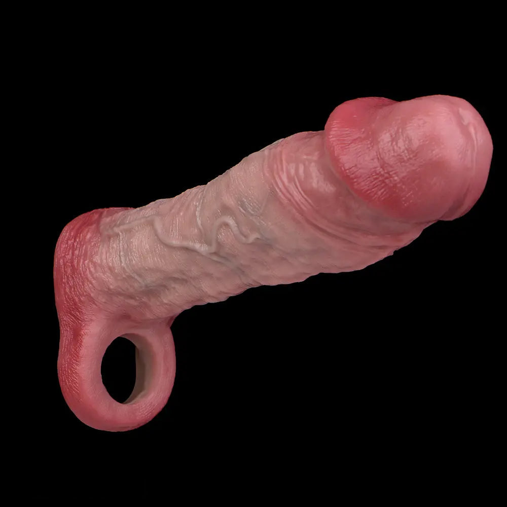 8.82in Blue Veins Hollow Dildo Cock Sleeve With Cock Ring For Vagina Sex