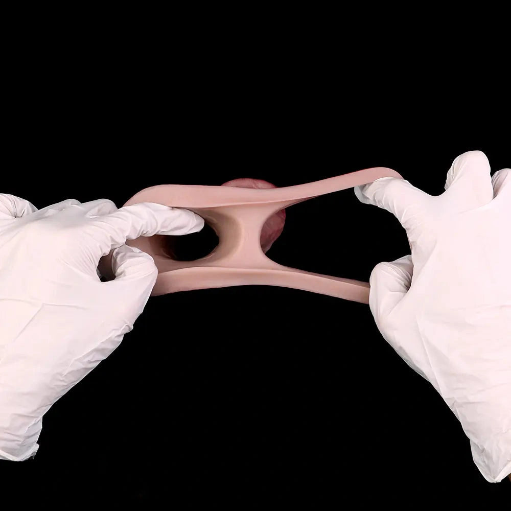 8.82in Blue Veins Hollow Dildo Cock Sleeve With Cock Ring For Vagina Sex