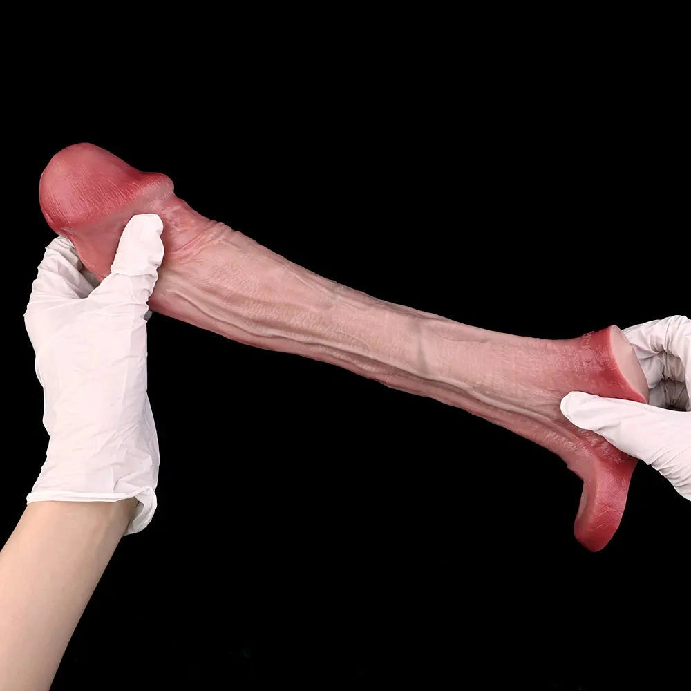 8.82in Blue Veins Hollow Dildo Cock Sleeve With Cock Ring For Vagina Sex