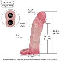 8.82in Blue Veins Hollow Dildo Cock Sleeve With Cock Ring For Vagina Sex