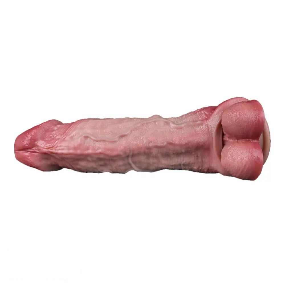 8.82in Blue Veins Hollow Dildo Cock Sleeve With Cock Ring For Vagina Sex