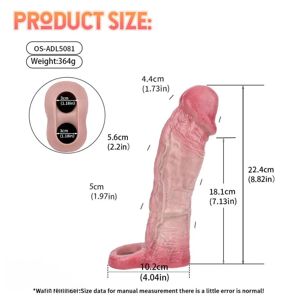 8.82in Blue Veins Hollow Dildo Cock Sleeve With Cock Ring For Vagina Sex