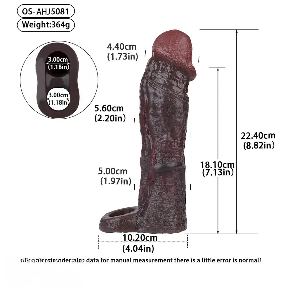 8.82in Super Soft Silicone Realistic Textured Reusable Erotica Dildo Sleeve