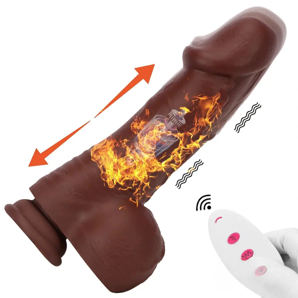 8.85in 3in1 Intelligent Heating Thrusting Vibrating Electric Ebony Dildo