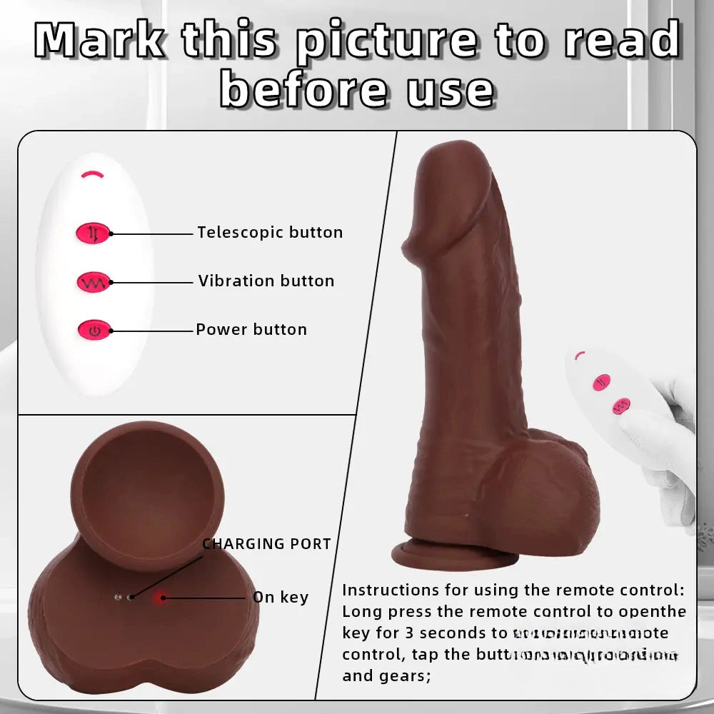 8.85in 3in1 Intelligent Heating Thrusting Vibrating Electric Ebony Dildo
