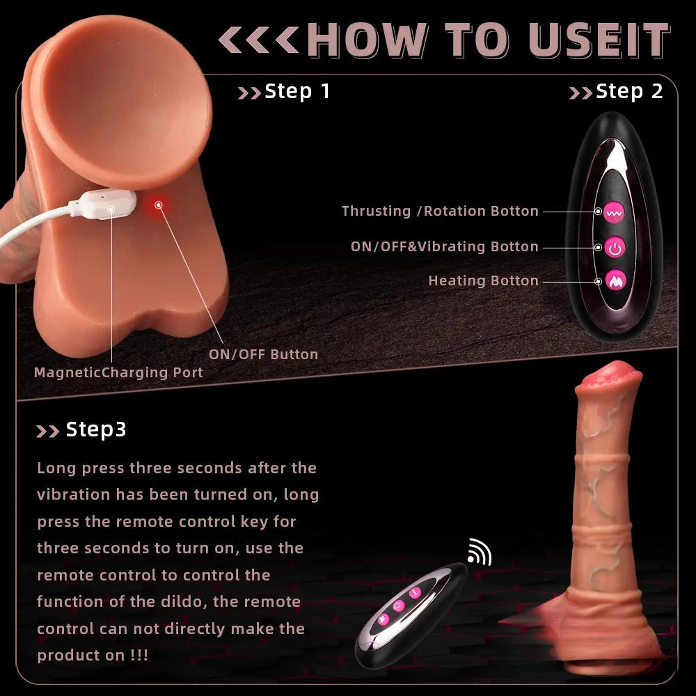 8.85in 4in1 Heating Thrusting Vibrating Rotation Remote Horse Cock Dildo