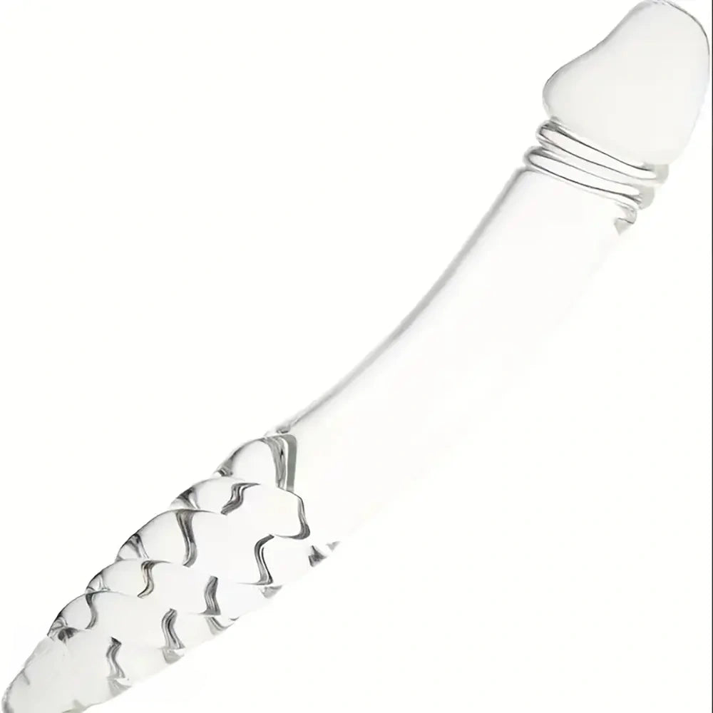 8.85in 9.05in Pink Glass Double Penetration Dildo With Textured Ridges