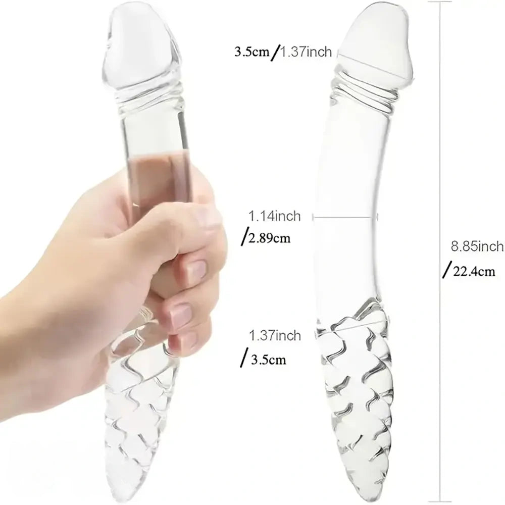8.85in 9.05in Pink Glass Double Penetration Dildo With Textured Ridges