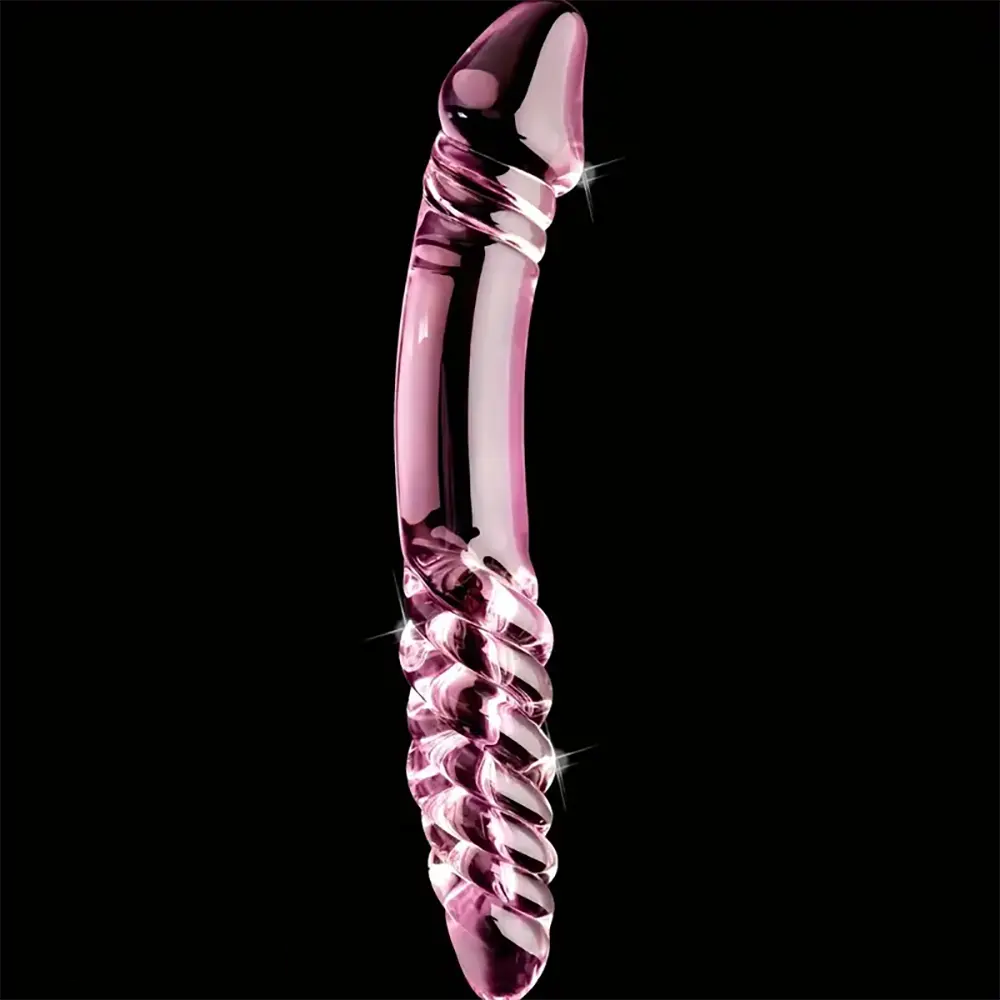 8.85in 9.05in Pink Glass Double Penetration Dildo With Textured Ridges