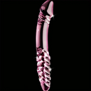 8.85in 9.05in Pink Glass Double Penetration Dildo With Textured Ridges
