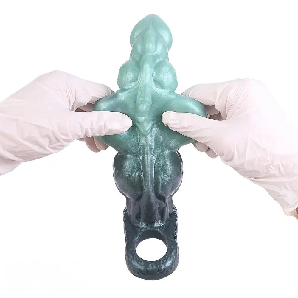 8.85in Platinum Silicone Fantasy Penis Sleeve Dildo For Thickening Cock Toy