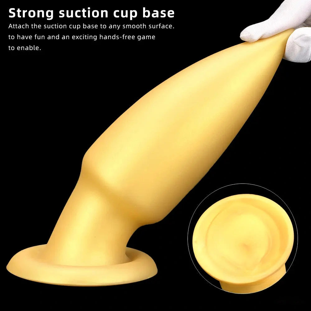 8.85in Premium Gold Soft Liquid Silicone Big Butt Plug Dildo Sex Toy