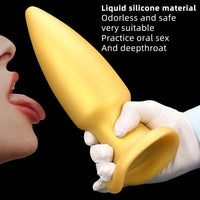 8.85in Premium Gold Soft Liquid Silicone Big Butt Plug Dildo Sex Toy