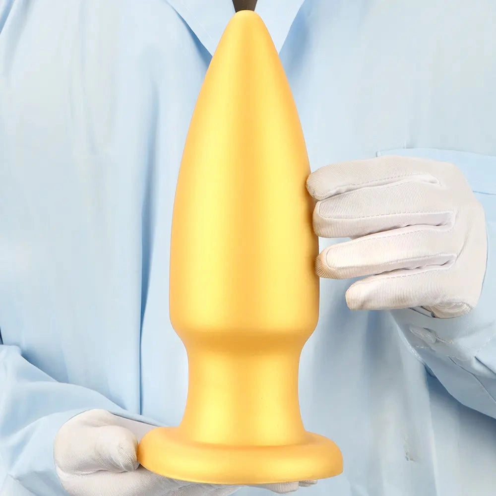 8.85in Premium Gold Soft Liquid Silicone Big Butt Plug Dildo Sex Toy