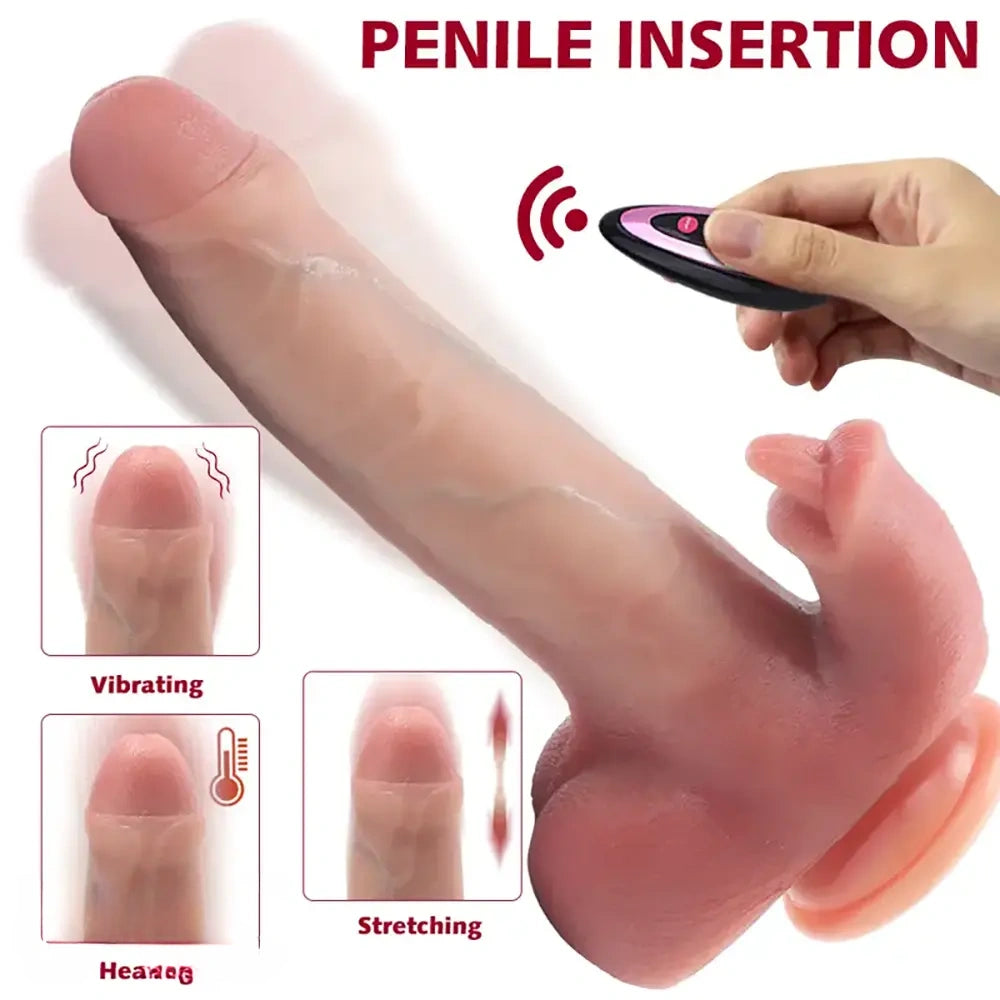 8.85in Realistic Expandable Heated Silicone Tongue Female Dildo