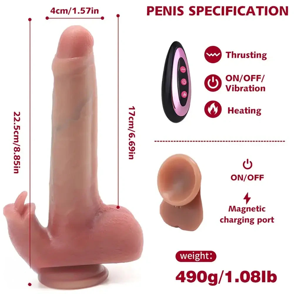 8.85in Realistic Expandable Heated Silicone Tongue Female Dildo