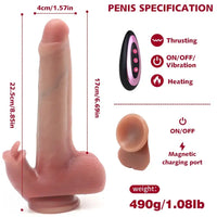 8.85in Realistic Expandable Heated Silicone Tongue Female Dildo