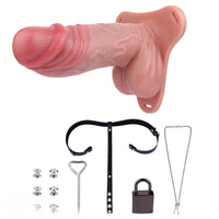 8.85in Strap on Hollow Lifelike Silicone Cock Cage Dildo For Chastity Cock