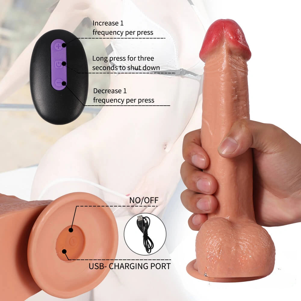 8.85in TPE 20 Frequencies Vibrating Modes Realistic Remote Dildo