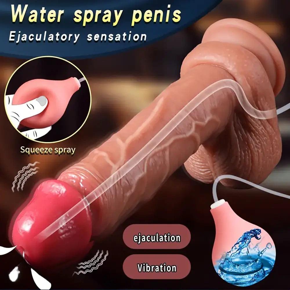 8.85in Wireless Remote Control Vibrating Heating Ejaculating Real Dildo