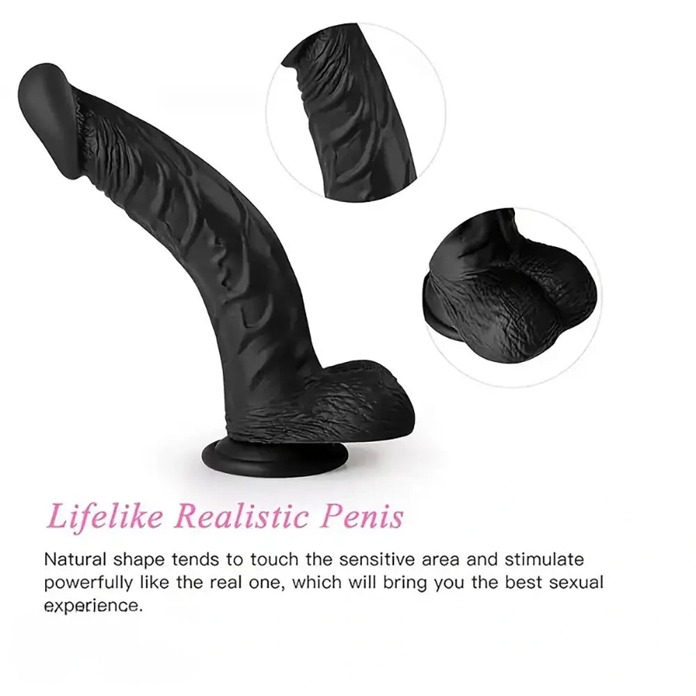 8.86in Black G-Spot Realistic Suction Cup Curved Prostate Dildo
