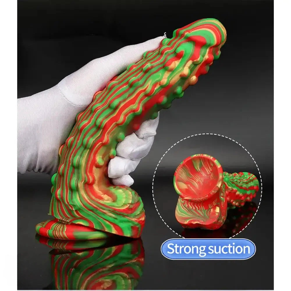 8.86in Spiked Soft Silicone Big Meat Pellet Stimulation Mixed Color Dildo