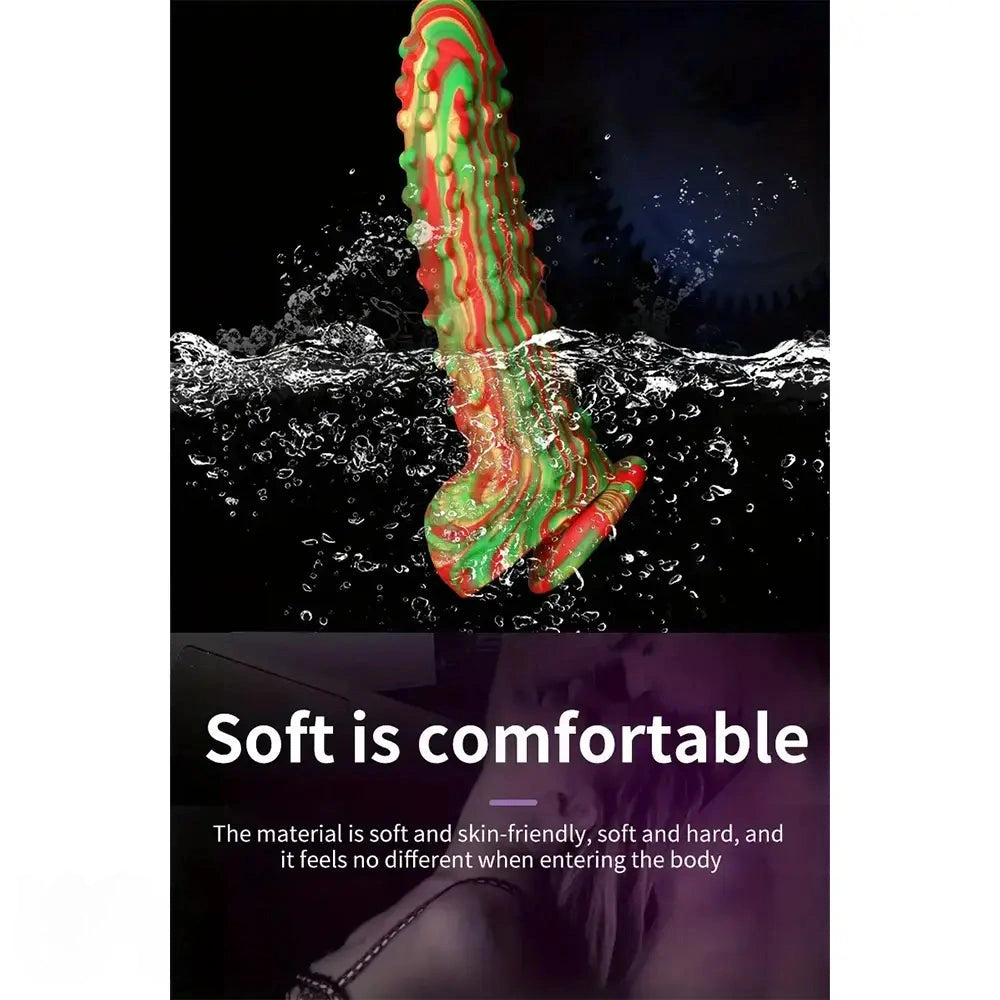 8.86in Spiked Soft Silicone Big Meat Pellet Stimulation Mixed Color Dildo