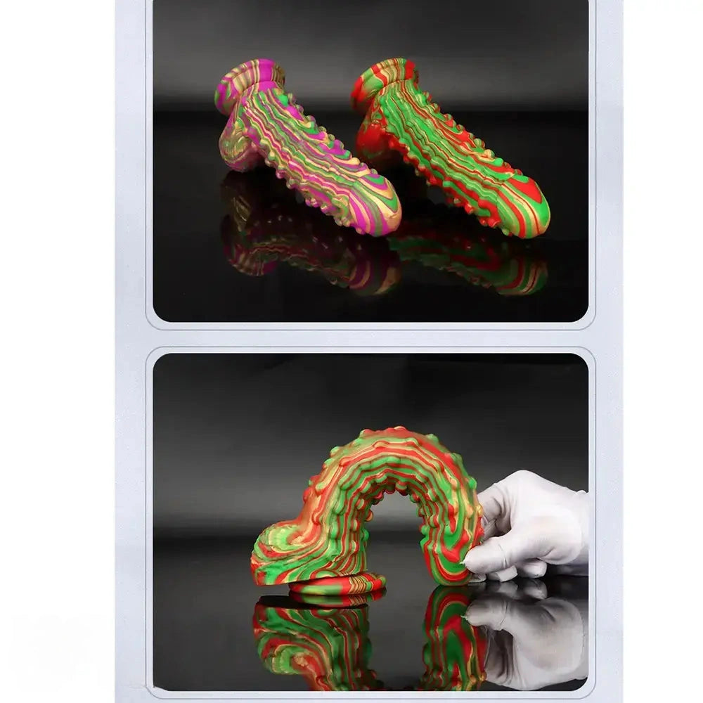 8.86in Spiked Soft Silicone Big Meat Pellet Stimulation Mixed Color Dildo